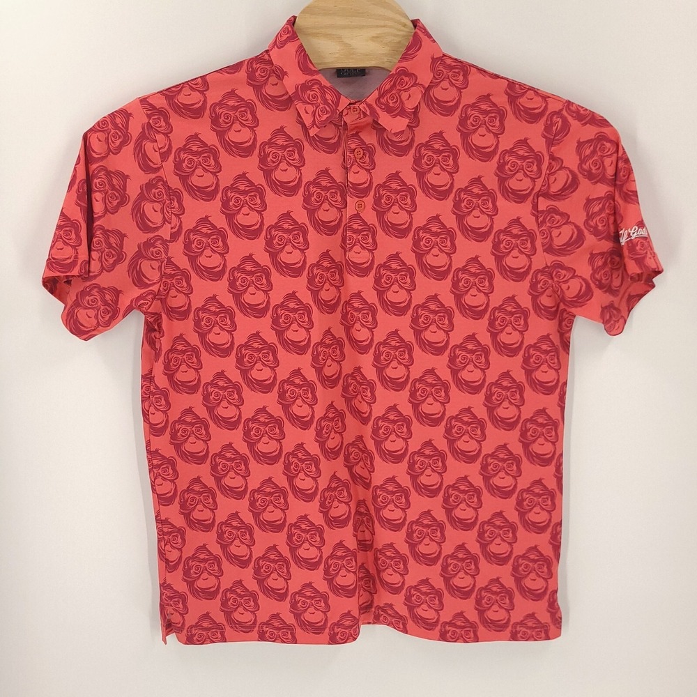Golf Gods Shirt Mens Large Red Cheeky Monkey Cool Tech Performance Comfort Polo
